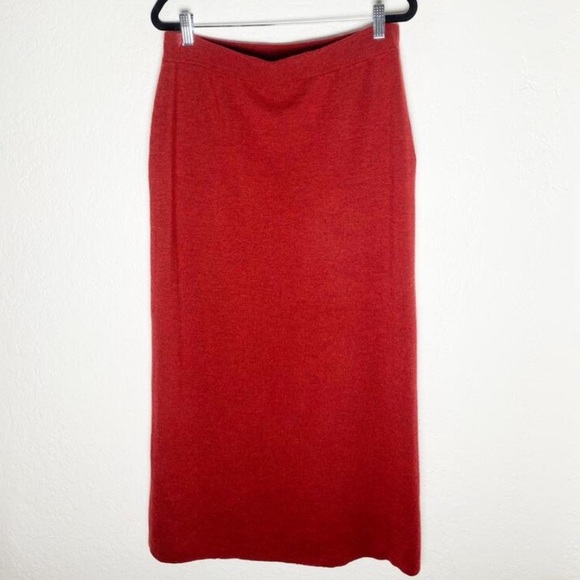 Eileen Fisher Women's Red Merino Wool High Waist Pencil Knit Midi Skirt Stretch - Picture 2 of 7